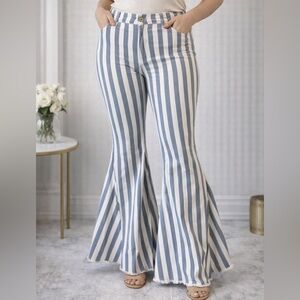 Altar'd State Blue and White Striped Flare Jeans